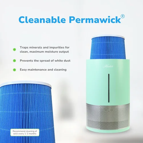 Miniatura 6 de HHE150 Hunter Aspire 4.8L Humidificador evaporativo con filtro PermaWick (4.8L) - Elimina contaminantes y polvo blanco para niebla y aire limpios