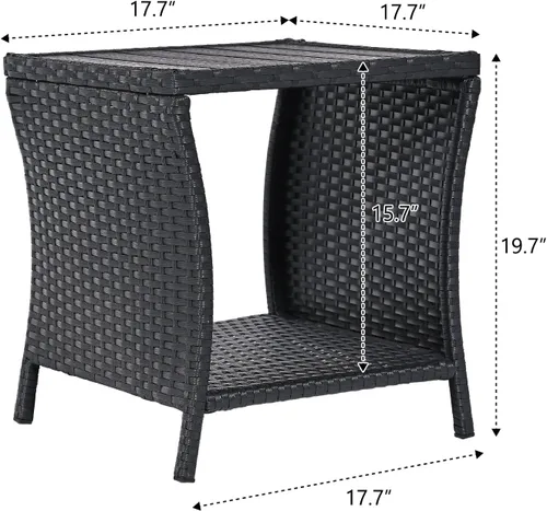 Miniatura 7 de Outdoor Patio Side Table Small Black Wicker Rattan End Table for Outside Storage Coffee Table with Poly Lumber Table Top for Garden Lawn Pool Porch