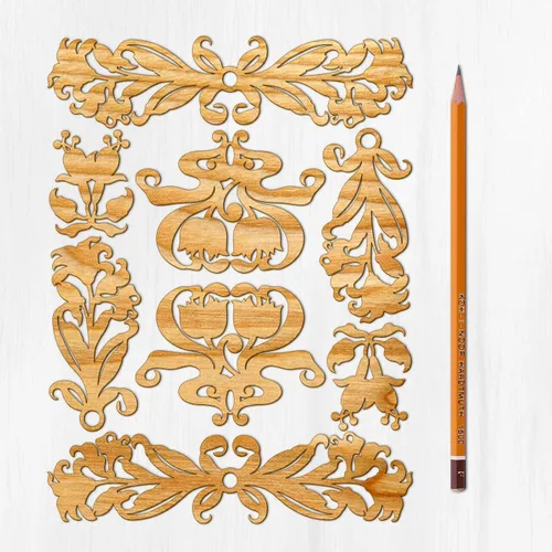 Miniatura 8 de Ajoure Lasercut Embelishments # Art Nouveau - Marcos de borde con patrón floral, chapa vintage, madera aglomerada, silueta de madera contrachapada