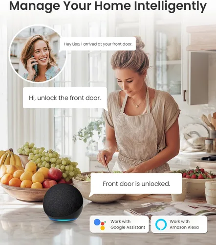 Miniatura 4 de DESLOC Cerradura inteligente C100 Plus, cerradura de puerta de entrada sin llave WiFi integrada con teclado y pantalla, cerrojo inteligente