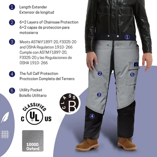Miniatura 2 de Chaps para motosierra con cinturón ajustable y bolsillo, equipo de protección forestal