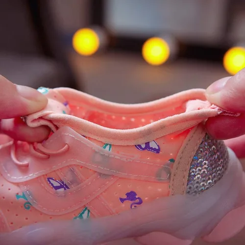 Miniatura 4 de Tenis deportivos para correr para niñas pequeñas con luz LED de cristal de mariposa y luz LED
