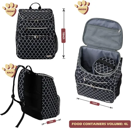 Miniatura 3 de BAGLHER Mochila de viaje para perros, mochila de suministros para mascotas aprobada por aerolíneas, bolsa de viaje para perros con 2 cuencos DLBlack