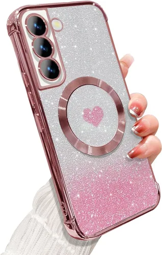 Miniatura 7 de ZONRW Funda magnética para Samsung Galaxy S22 Plus, para mujeres y niñas, chapado de lujo suave, con purpurina degradada, lindo corazón, compatible