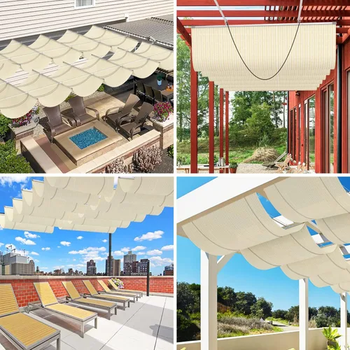 Miniatura 2 de SunnyRoyal Toldo retráctil de 3 x 13 pies para pérgola, toldo de repuesto con herrajes para patio, porche, jardín, al aire libre Beige