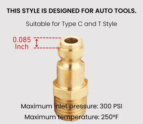 Miniatura 2 de Kit de acoplador y enchufe (7 piezas), tipo automotriz C, NPT de 1/4 de pulgada, juego de accesorios de aire de conexión rápida de latón macizo