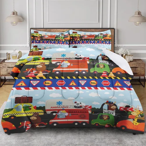 Miniatura 4 de Juego de edredón vintage con diseño de coche y león para niños, niños pequeños, adolescentes y adultos, tamaño individual, juego de ropa de cama