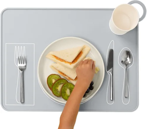Miniatura 8 de Mantel individual Montessori de silicona para niños pequeños Tapete de placa para niños para mesa de comedor por Fire Rooster Kids (gris, 1)
