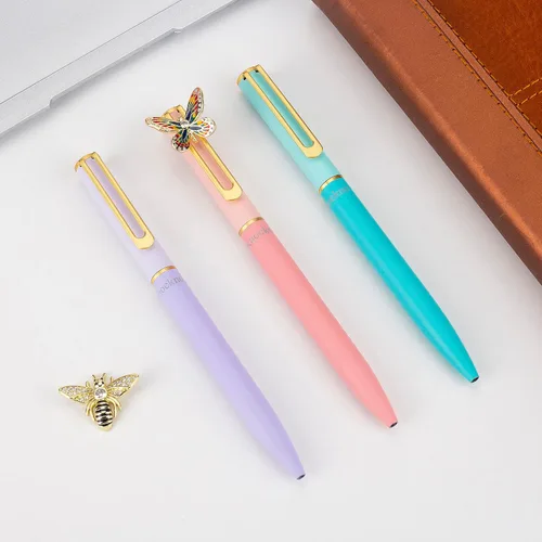 Miniatura 3 de Bolígrafo de Tinta de Gel Negro de Metal Azul con Mariposa, Único y Divertido Imán Lindo Bolígrafo de Adorno para Diario, Escritura, Dibujo