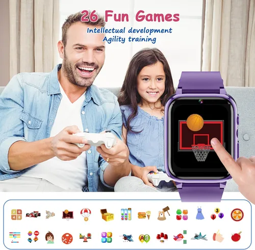 Miniatura 5 de Goodatech Reloj inteligente de 1.69 pulgadas para niños de 4 a 12 años, 26 juegos de rompecabezas, cámara HD, reproductor de música de video
