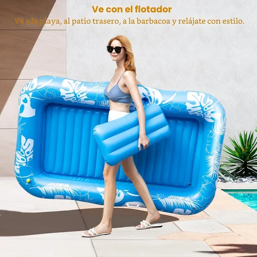 Miniatura 8 de Inflatable Tanning Pool Lounger Float with Sprinkler, 77" x 48" Pool Floats Adult with Pillow, 6 in 1 Suntan Tub Raft Floatie with Drink Holder
