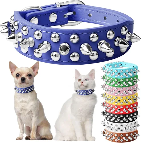 Miniatura 22 de Collar de perro y gato rojo con púas pequeñas para perros pequeños y medianos machos hembras – Collar ajustable con tachuelas – Collar de perro