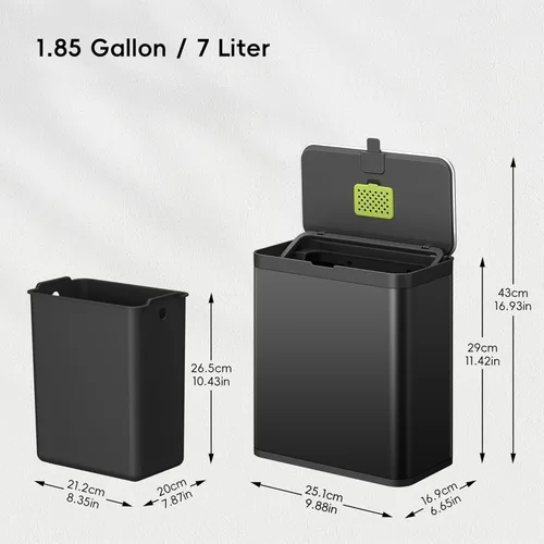 Miniatura 2 de EKO Contenedor de Compost de Cocina, 7L / 1.85 Gal de Acero Inoxidable con Cubo Interior Extraíble y Compartimento Desodorizante, Contenedor