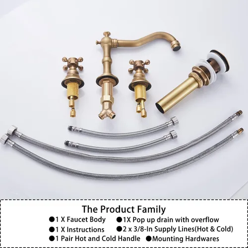 Miniatura 9 de Grifo de lavabo de baño extendido de 8 pulgadas, 2 manijas, 3 orificios, grifo de tocador de baño de latón antiguo, grifo mezclador de lavabo