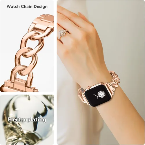 Miniatura 3 de Musk-MSKR Watch Bands for Women Compatible with Apple Watch Band 38mm 40mm 41mm 42mm 44mm 45mm 46mm 49mm Adjustable Metal Band Cowboy Steel Chain