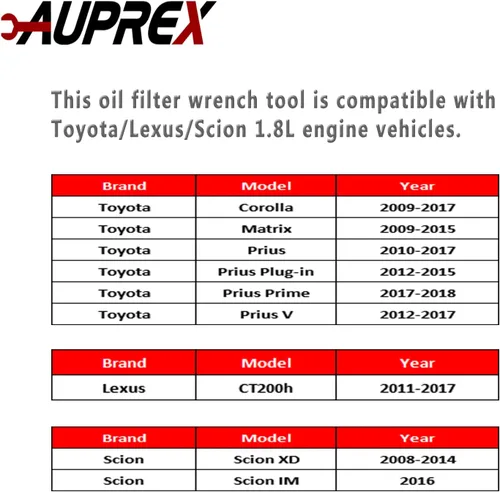 Miniatura 7 de AUPREX Herramienta de llave de filtro de aceite para Toyota Corolla, Prius, Prius Prime, Prius V, Matrix, CT200h, Scion iM/iQ/xD con motores de 1.8