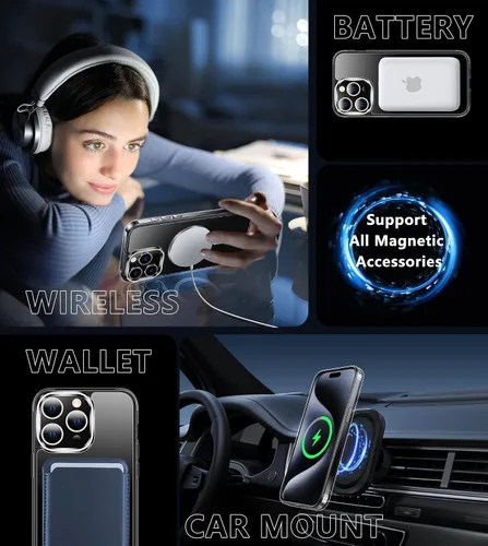 Miniatura 524 de FNTCASE Funda para iPhone 13 Pro-Max: Fundas magnéticas transparentes compatibles con Magsafe Slim anti amarillamiento protección contra caídas