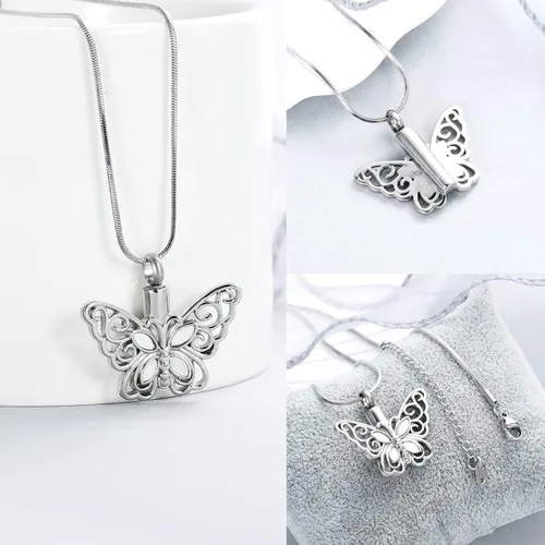 Miniatura 54 de Minicremation Joyas de cremación para cenizas – Collar conmemorativo de mariposa con colgante de urna para cenizas de seres queridos