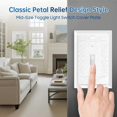 Miniatura 2 de Paquete de 4 placas decorativas para interruptor de luz de palanca, diseño clásico de pétalos blancos para decoración del hogar, 1 cuadrilla
