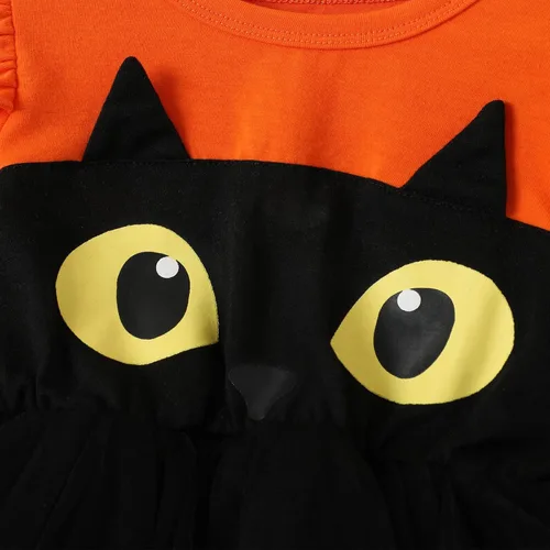 Miniatura 9 de Vestido de princesa de tul de malla de tul de manga larga para niños pequeños (naranja, 2-3 años)