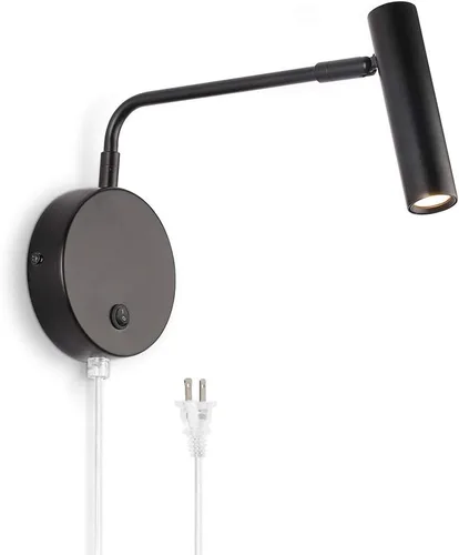 Joossnwell Luces de pared con cable de enchufe, lámparas de pared industriales para dormitorio con interruptor de encendido y apagado, blanco