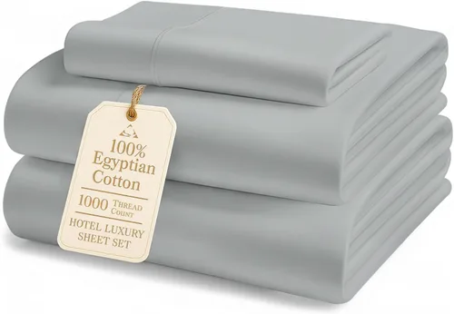 Miniatura 12 de Sábanas de algodón egipcio 100% tamaño Queen - Lujoso juego de sábanas Queen de 1000 hilos, naturalmente refrescantes y transpirables, tejido satén