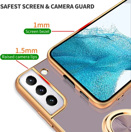 Miniatura 3 de Compatible para Samsung Galaxy S22 Funda con Soporte de Anillo Kickstand [con Magnético] TPU Suave Resistente a Golpes Electrochapado Funda Púrpura