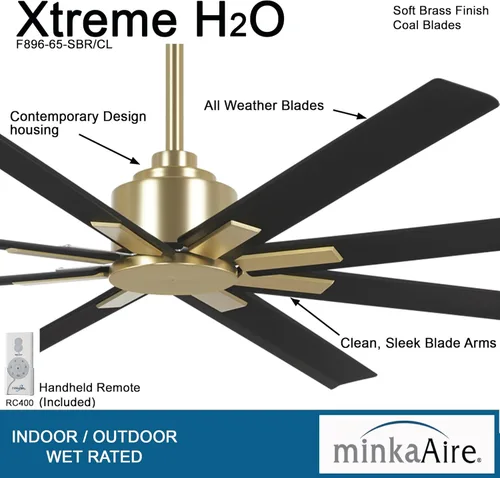 Miniatura 2 de MINKA-AIRE F896-65-SBR/CL Xtreme H2O Ventilador de techo para exteriores con motor CC de 65 pulgadas con control remoto en acabado de latón suave