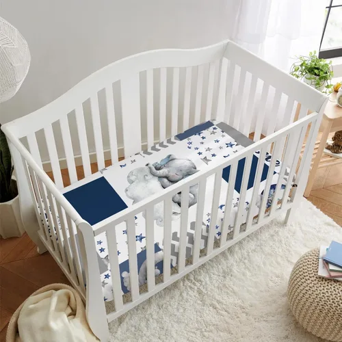 Miniatura 6 de HawSkgFub Sábana bajera ajustable de elefante dormido azul marino para cuna para bebé, niño, Dream Big Little One You are So Loved de retazos