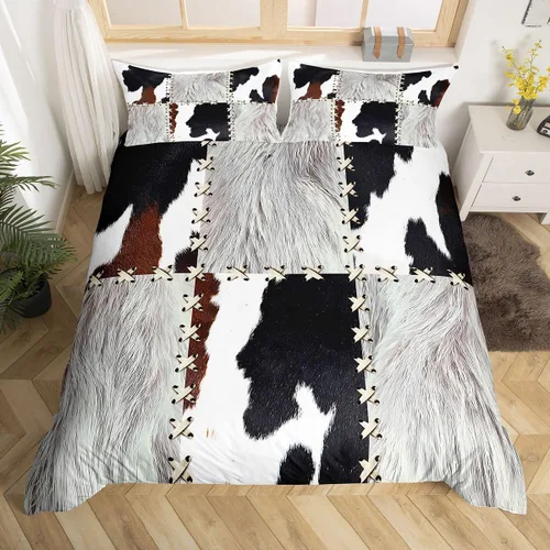 Miniatura 10 de Juego de ropa de cama con estampado de piel de vaca para niños, juego de funda de edredón con patrón de piel de vaca, juego de funda de edredón