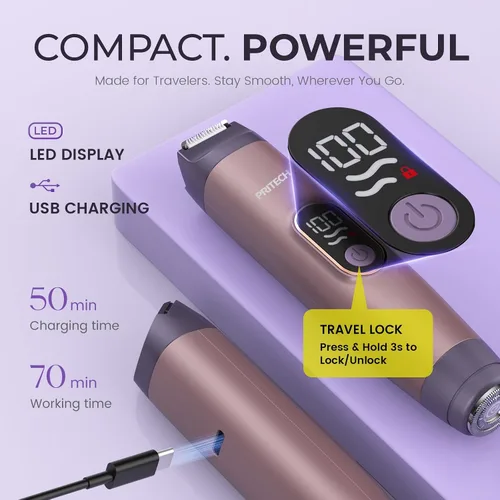 Miniatura 6 de PRITECH Recortadora de bikini para mujer, maquinilla de afeitar eléctrica 2 en 1 sin dolor para piel de seda, afeitadora portátil para mujer, área