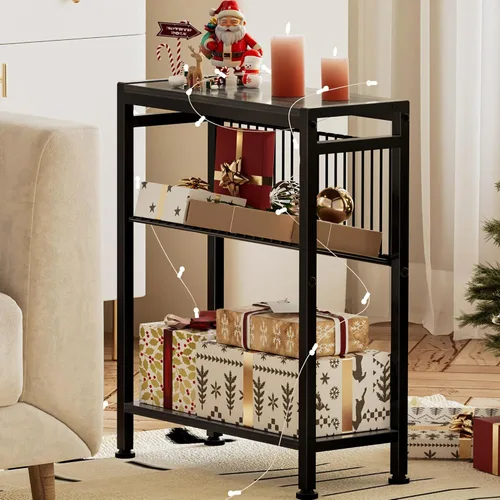 Miniatura 2 de Mesa auxiliar para espacio pequeño, mesa auxiliar estrecha de 3 niveles con soporte para revistas, mesita de noche delgada, mesa de sofá delgada Gris
