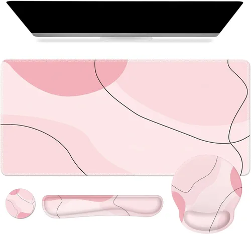 Miniatura 10 de iCasso Juego de soporte de muñeca grande para mouse, 4 en 1 XXL + reposamuñecas para teclado + reposamuñecas para mouse + juego de posavasos con Tea