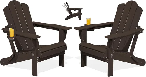 Miniatura 28 de Silla plegable ajustable KINGYES Adirondack, sillas reclinables Adirondack de 3 posiciones con portavasos, Adirondack de HDPE resistente a
