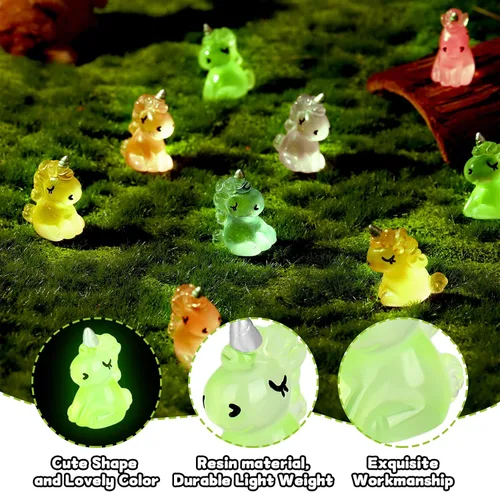Miniatura 3 de Fuyamp 60 piezas de mini unicornio de resina luminoso miniatura que brilla en la oscuridad, adorno de unicornio pequeño para jardín, paisaje
