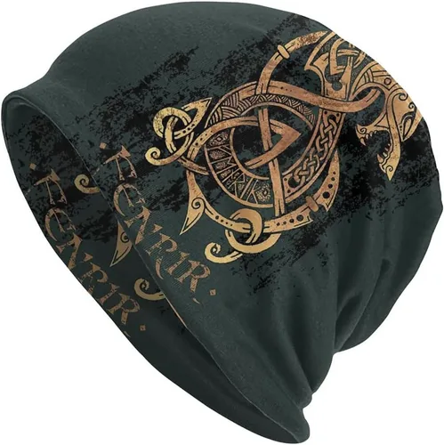 Viking Street Skullies Gorros de gorro, mito nórdico Odin Warrior Wolf Tattoo Vintage Street Casual Headwraps, sombreros de punto holgado