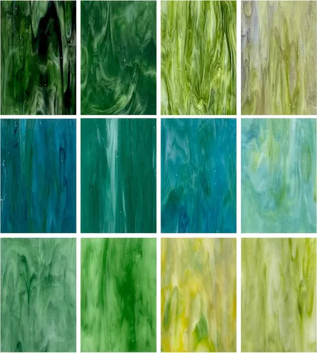 Paquete de 12 hojas de vitrales de 6 x 4 pulgadas, paneles de catedral para un fácil corte y colores vibrantes DIY y manualidades de mosaico (verde