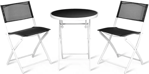 Tangkula Juego de 3 piezas plegables para patio, no requiere montaje, sillas plegables para exteriores y mesa con mesa de vidrio templado, juego de