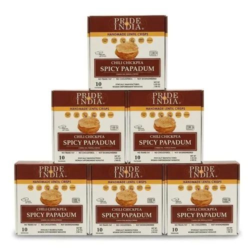 Miniatura 12 de Pride of India Paquete variado de papadum de sabores surtidos – 60 unidades, paquete de 6 (21 onzas/21.16 oz) Patatas fritas de lentejas lisas
