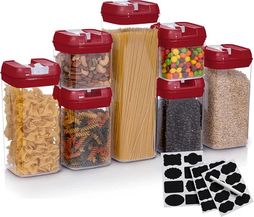 Miniatura 10 de Juego de 7 recipientes herméticos para almacenamiento de alimentos, contenedores organizadores de despensa, contenedores de plástico sin BPA, más