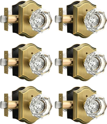 Miniatura 17 de Gobrico Paquete de 3 pomos de puerta de cristal transparente, manijas de puerta de cama/baño, función de privacidad, perilla interior de vidrio