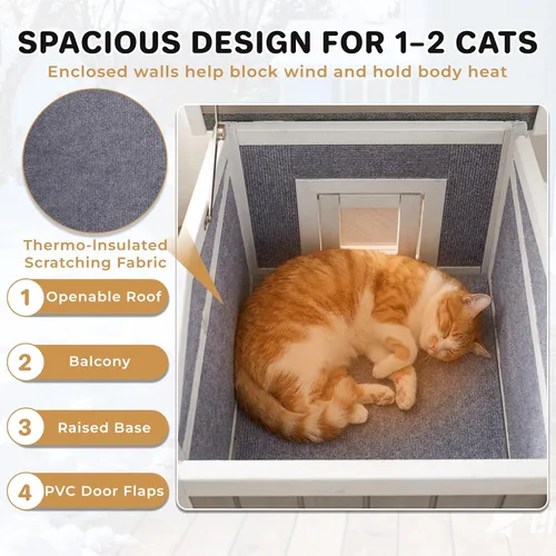 Miniatura 2 de Casa aislada para gatos al aire libre para invierno, refugio de madera resistente a la intemperie para gatos al aire libre y salvajes con puerta