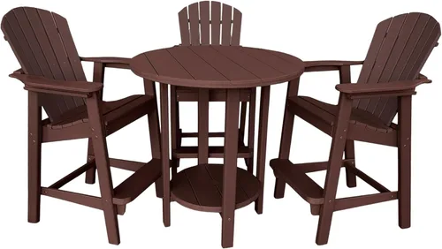 Miniatura 13 de Phat Tommy Juego de mesa y sillas de bar al aire libre - Muebles de polietileno - Material reciclado, juego de patio superior alto - Weatherwood