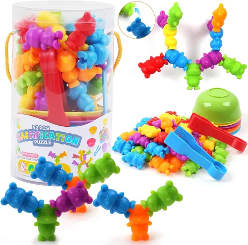 Miniatura 8 de UNIQUE KIDS Juego de Juguetes Educativos de Conteo con Tazas de Clasificación – Juego de Entrenamiento de Clasificación de Colores Sensoriales