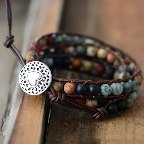 Miniatura 3 de ZOSOJONA Boho Wrap Pulseras Natural Jaspe Crystal Stone Variedad de cuentas Pulsera de hebra