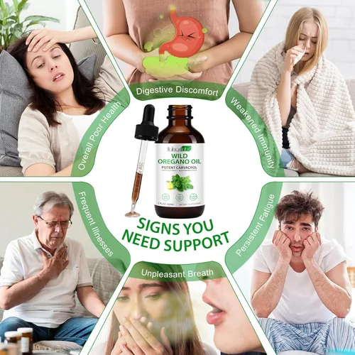 Miniatura 8 de Paquete de 2 gotas líquidas de aceite de orégano orgánico, suplemento de hierbas naturales con aceite de gotas de orégano, inmune, apoyo digestivo
