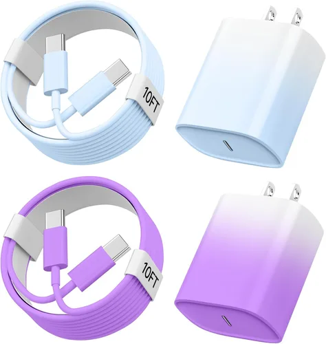 Miniatura 17 de Cargador de teléfono 17 16 15 de carga rápida, cable de carga USB C de 10 pies de largo con bloque de carga rápida de teléfono tipo C de 20 W