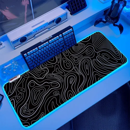 Miniatura 8 de JMIYAV Alfombrilla de mouse para juegos RGB en blanco y negro, 31.5 x 12 pulgadas, PC XL, grande, extendida y brillante, con luz LED, base de goma