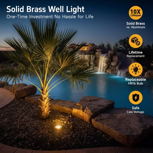 Miniatura 2 de Gardenreet Luz de pozo de latón - Iluminación de paisaje impermeable para exteriores de 12V LED enterrada, lámpara de bajo voltaje con bombilla