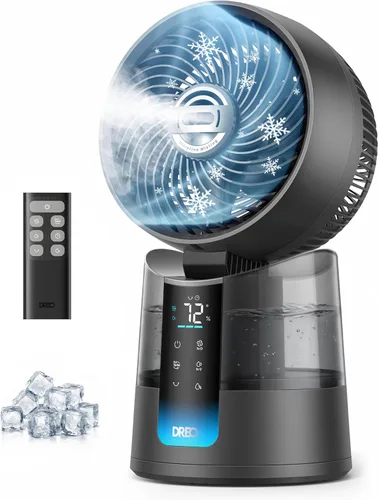 Miniatura 9 de DREO TurboCool Ventilador de nebulización 516, oscilación omnidireccional de 150°+30°, ventilador de enfriamiento de escritorio de caída de 5 ℉